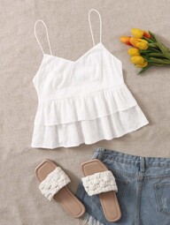 Soleia Solid Schiffy Layered Hem Cami Top