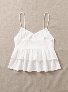 Soleia 素色網眼刺繡多層下擺吊帶上衣 - 白色 - 查看 2