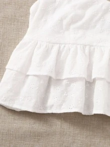 Soleia 素色網眼刺繡多層下擺吊帶上衣 - 白色 - 查看 4