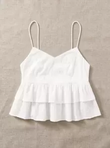 Soleia 素色網眼刺繡多層下擺吊帶上衣 - 白色 - 查看 5