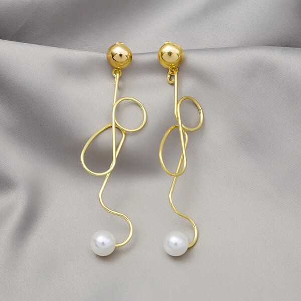 

Faux Pearl Drop Earrings, Gold