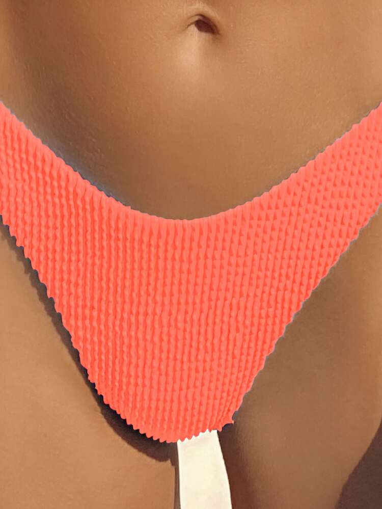 Textured Underwire High Cut Bikini - Coral Pink - View 4
