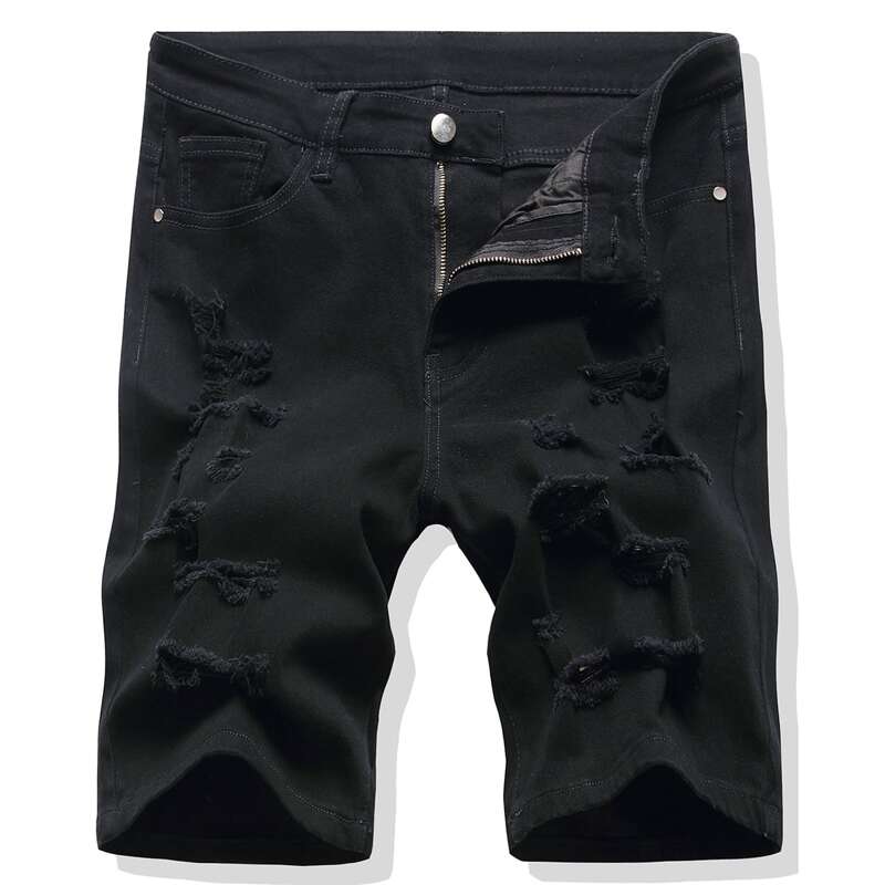 

Guys Solid Ripped Denim Shorts, Black