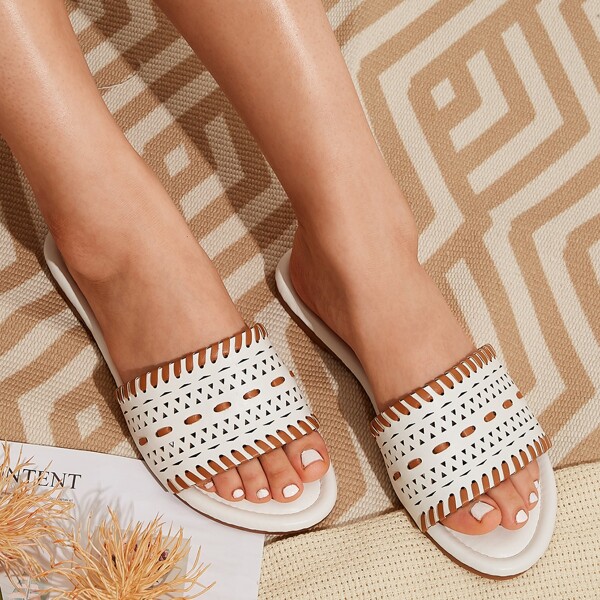 

Two Tone Slide Sandals, White