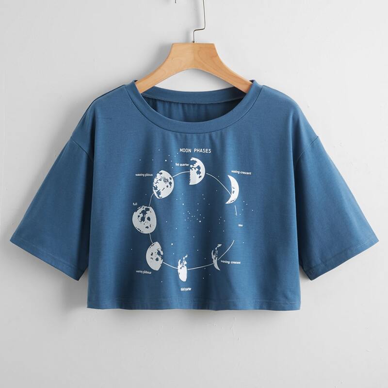 

Letter Moon Graphic Crop Tee, Blue