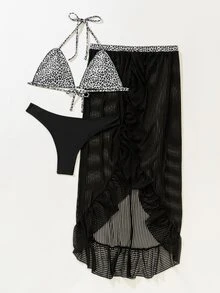 3packs Leopard Print Bikini With Cover Up - Multicolor - View 4