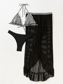 3packs Leopard Print Bikini With Cover Up - Multicolor - View 6