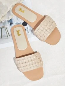 Braided Design Slide Sandals - Apricot - View 7