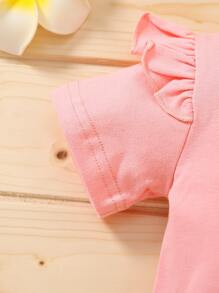 SHEIN Vintaside Kids Young Girl Letter Graphic Tee & Floral Shorts & Headband - Multicolor - View 3