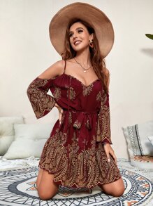 Breezaya Cold Shoulder Ruffle Hem Dress - Multicolor - View 3