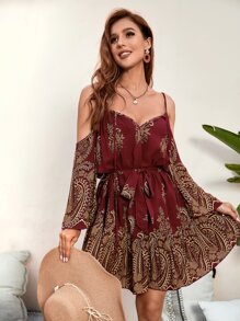 Breezaya Cold Shoulder Ruffle Hem Dress - Multicolor - View 4