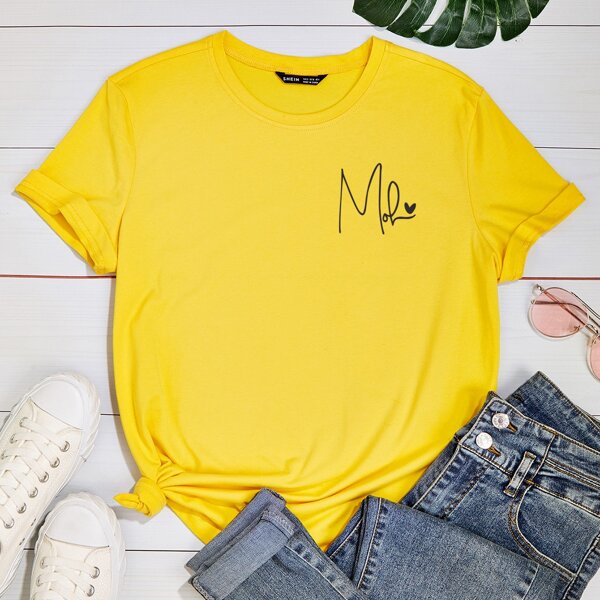 

Heart And Letter Graphic Tee, Yellow