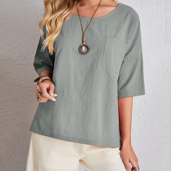 

Split Side Drop Shoulder Blouse, Grey