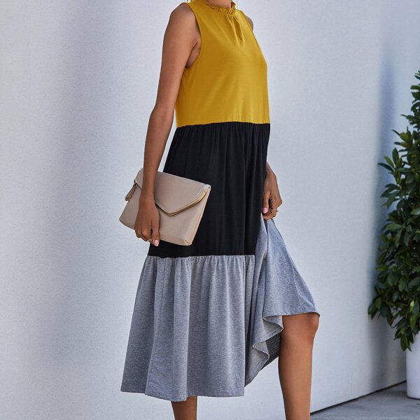 

Cut And Sew Frill Neck Smock Dress, Multicolor