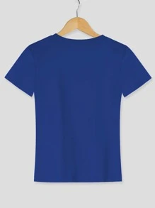 SHEIN LUNE Electrocardiogram Print Round Neck T-Shirt - Royal Blue - View 2