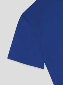 SHEIN LUNE Electrocardiogram Print Round Neck T-Shirt - Royal Blue - View 3