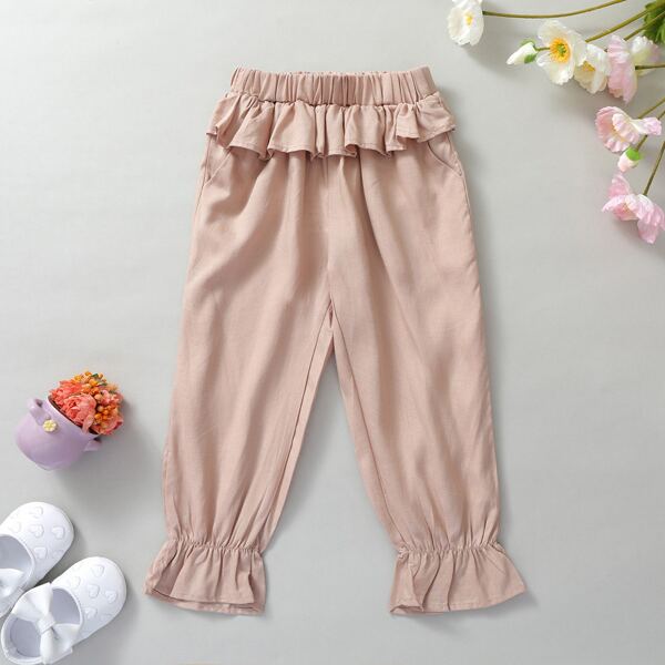 

Toddler Girls Ruffle Trim Pants, Apricot