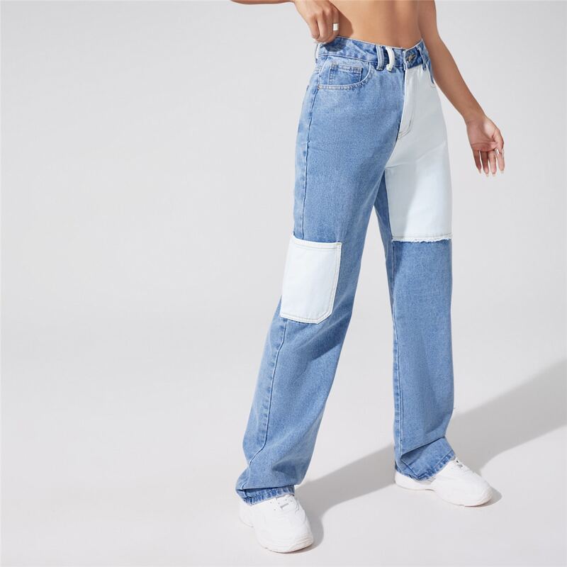

High Waist Two Tone Jeans, Light wash