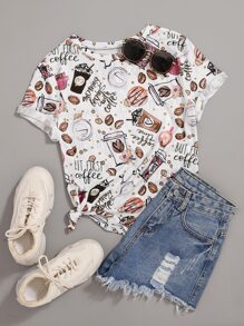 Flirla Playera Con Lema Y Estampado De Café Plus - Multicolor - Ver 1