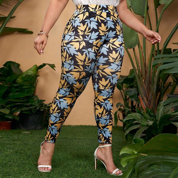

Plus Leaf Print Leggings, Multicolor