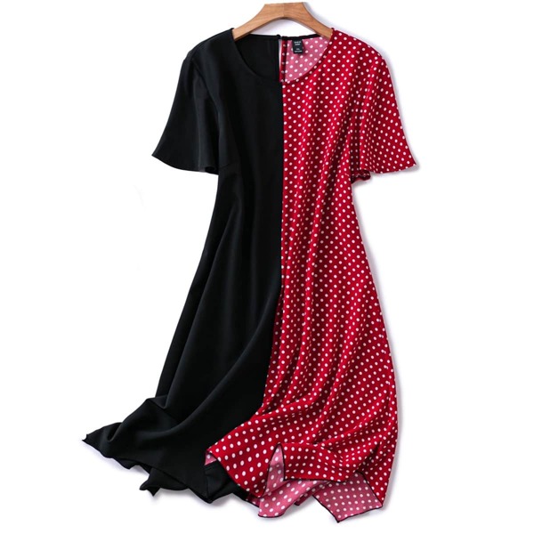 

Plus Colorblock Polka Dot Asymmetrical Hem Dress, Multicolor