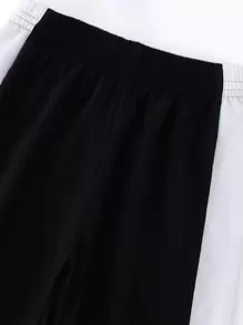 女孩素色吊帶上衣和側織帶褲子 - 黑色 - 查看 3