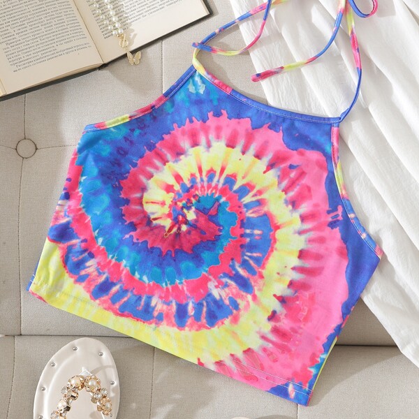 

Knotted Back Tie Dye Crop Top, Multicolor