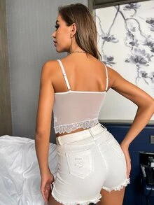 Sheer Lace Cami Top - White - View 2