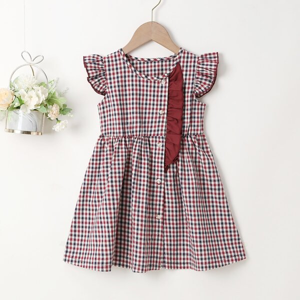

Toddler Girls Gingham Ruffle Button Smock Dress, Multicolor