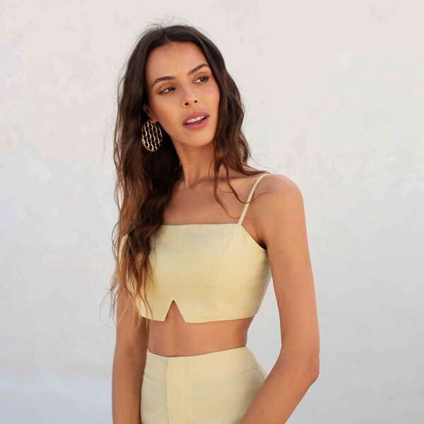

Notch Hem Shirred Back Cami Top, Yellow
