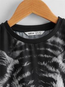 SHEIN Tween Boy Tiger Print Tee - Black - View 3