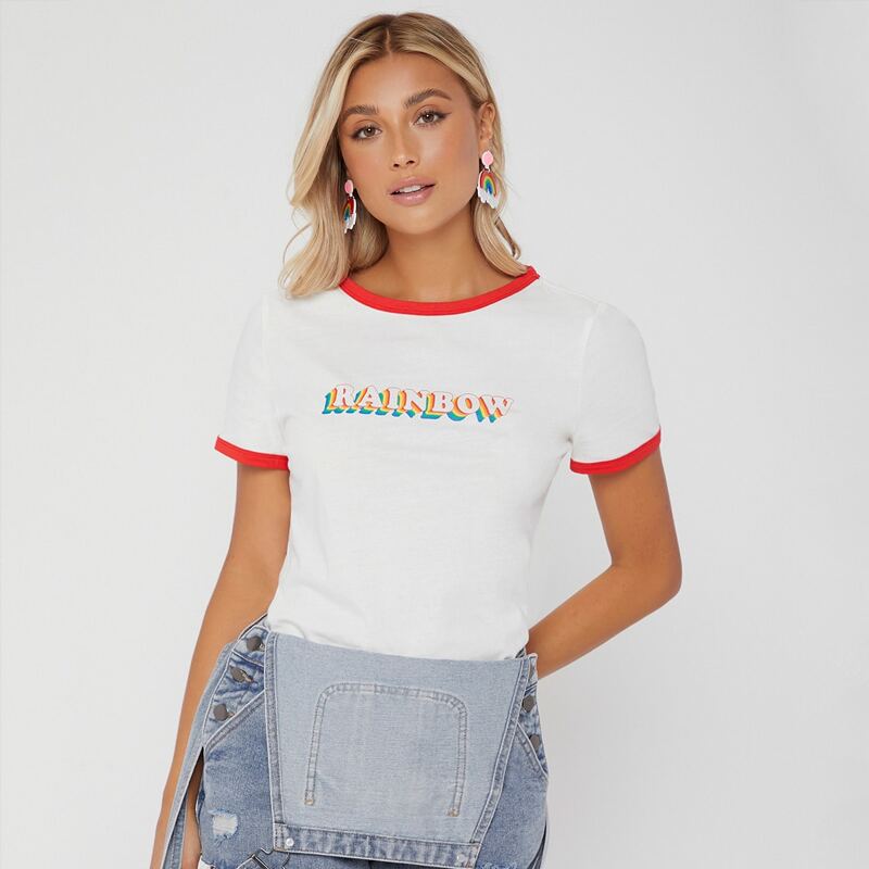 

Letter Graphic Ringer Tee, White
