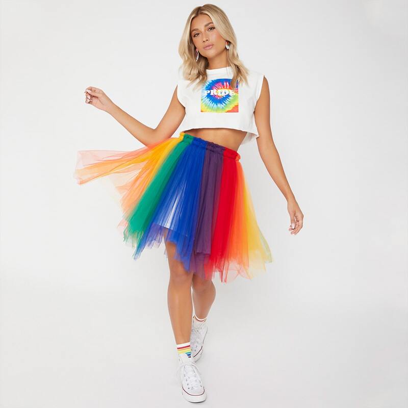 

Colorblock Mesh Flare Skirt, Multicolor