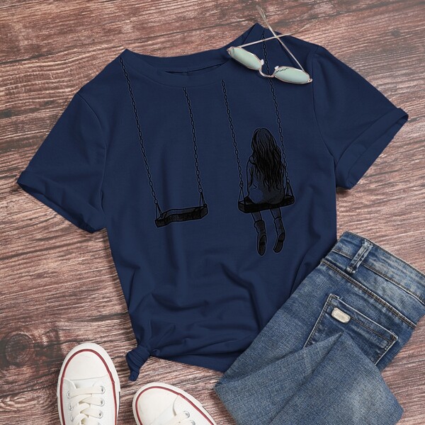 

Figure Graphic Round Neck Tee, Navy blue