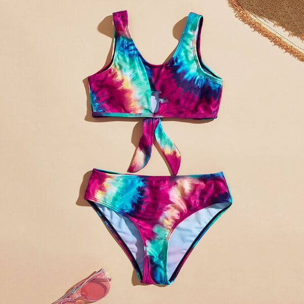 

Girls Tie Dye Knot Bikini Swimsuit, Multicolor
