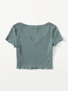 SHEIN EZwear Plus Notch Neck Lettuce Edge Tee - Mint Green - View 2