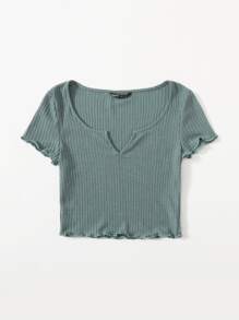 SHEIN EZwear Plus Notch Neck Lettuce Edge Tee - Mint Green - View 3