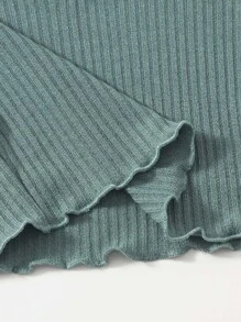 SHEIN EZwear Plus Notch Neck Lettuce Edge Tee - Mint Green - View 4