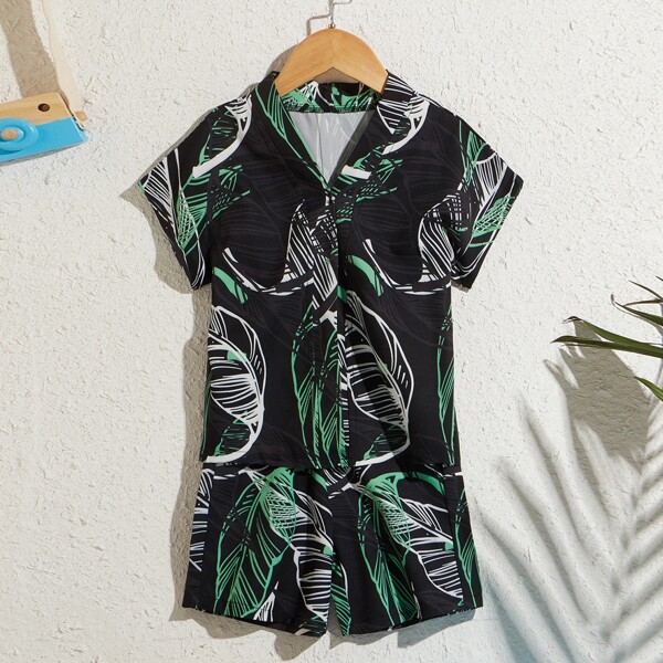

Toddler Boys Tropical Print Shirt With Shorts Without Tee, Multicolor