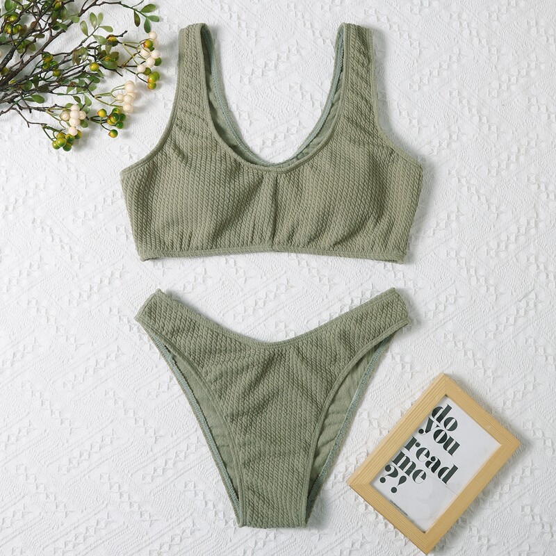 

Solid Tank Bikini Swimsuit, Army green