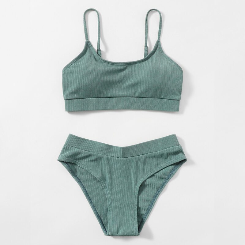 

Plain Rib Bikini Swimsuit, Dark green