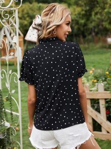 Pariaura Confetti Heart Print Tie Neck Blouse