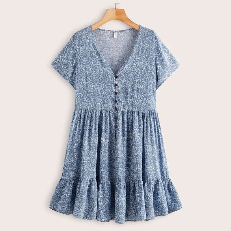 

Ditsy Floral Button Front Dress, Blue