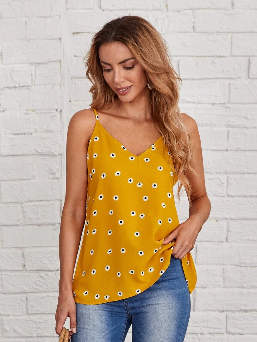 EMERY ROSE 小雛菊花卉吊帶上衣 - 芥末黃 - 查看 1