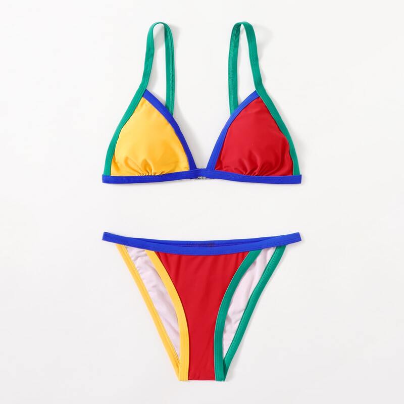 

Color Block Contrast Binding Bikini Swimsuit, Multicolor