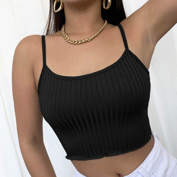 

Rib-knit Crop Cami Top, Black