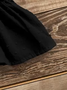 Trelyra Knot Shoulder Swiss Dot Ruffle Hem Cami Top - Black - View 3