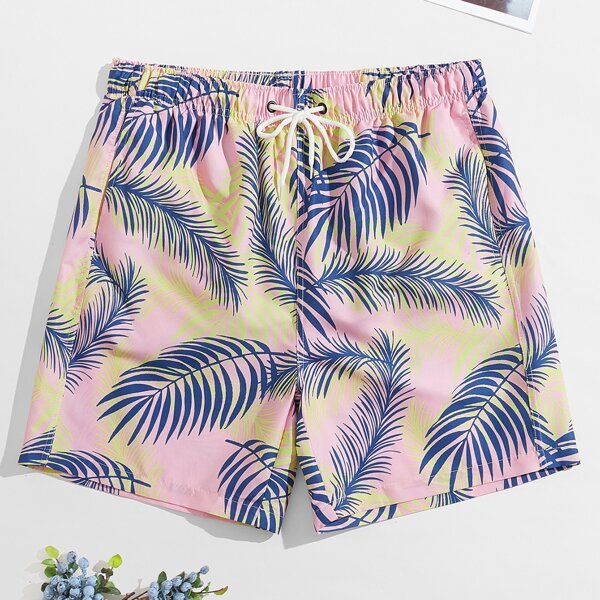 

Men Allover Tropical Print Swim Trunks, Multicolor