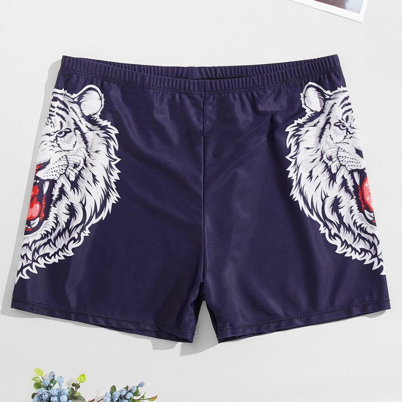 

Guys Tiger Print Swim Trunks, Navy blue