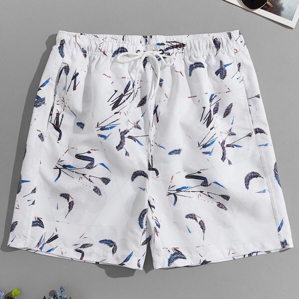 

Men Plants Print Swim Trunks, White